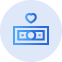 Blue icon of a dollar bill with a small heart above it inside of a light blue circle.