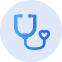 Blue icon of a stethoscope inside of a light blue circle.