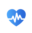 Blue icon of a heart with an EKG reading across it – all inside of a white circle.